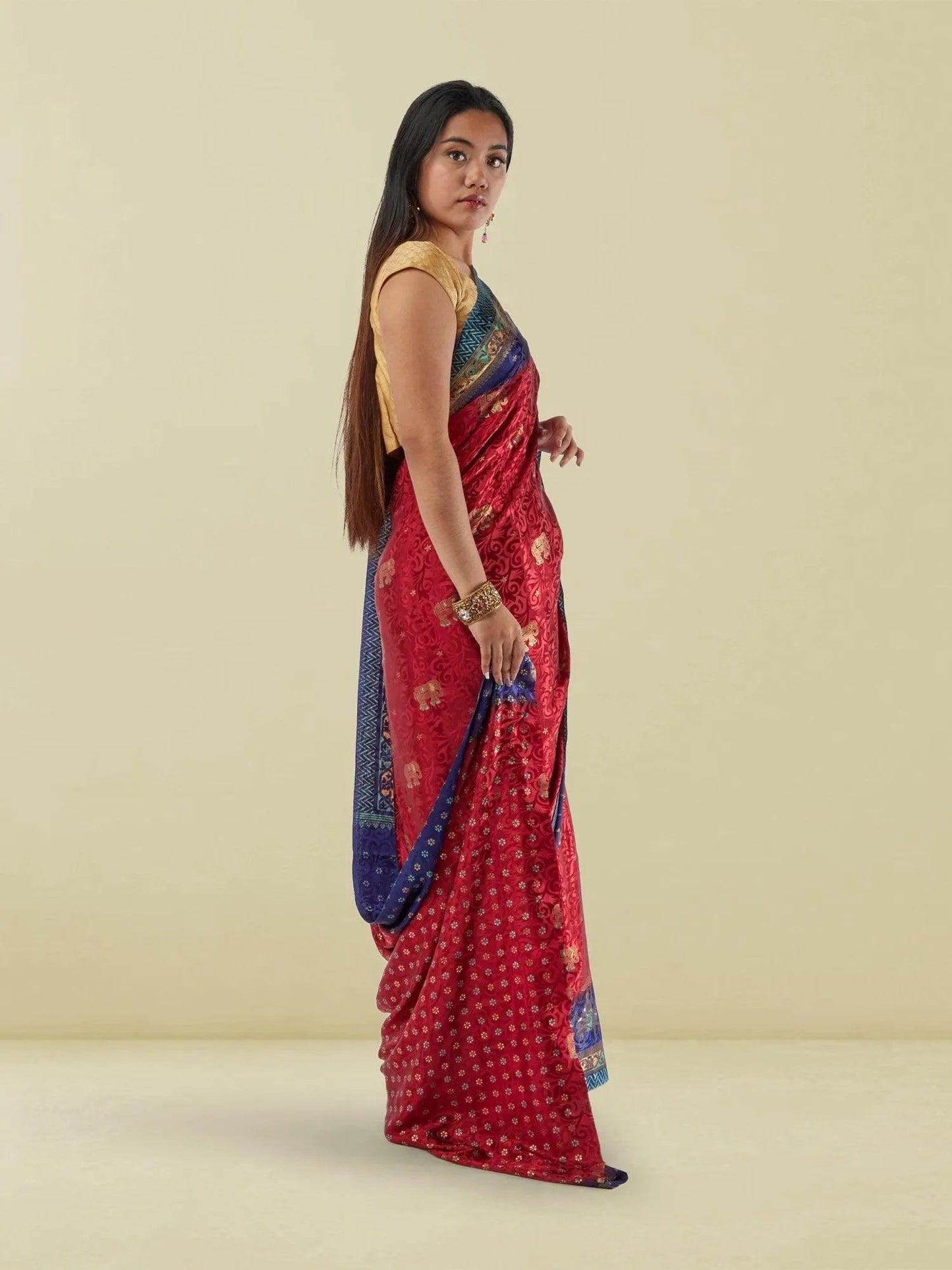 Red Pathani Print Crepe Saree | Paithani Saree | Sarees Online USA | Sarees From India | Indian Ethnic Wear