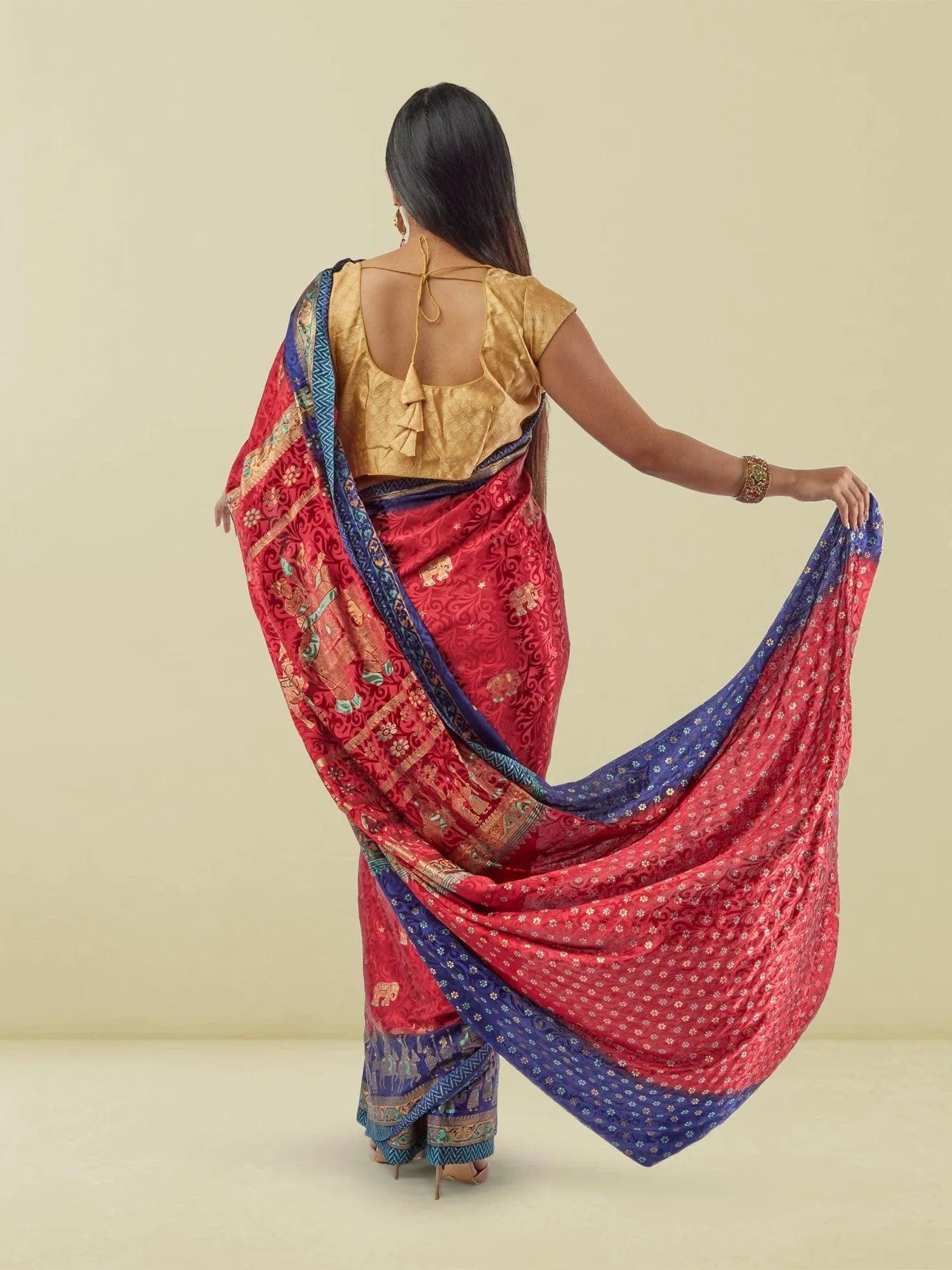 Red Pathani Print Crepe Saree | Paithani Saree | Sarees Online USA | Sarees From India | Indian Ethnic Wear