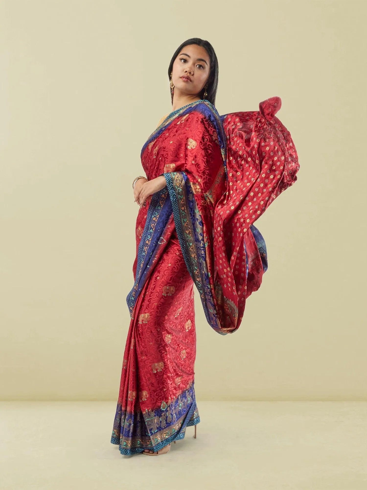 Red Pathani Print Crepe Saree | Paithani Saree | Sarees Online USA | Sarees From India | Indian Ethnic Wear