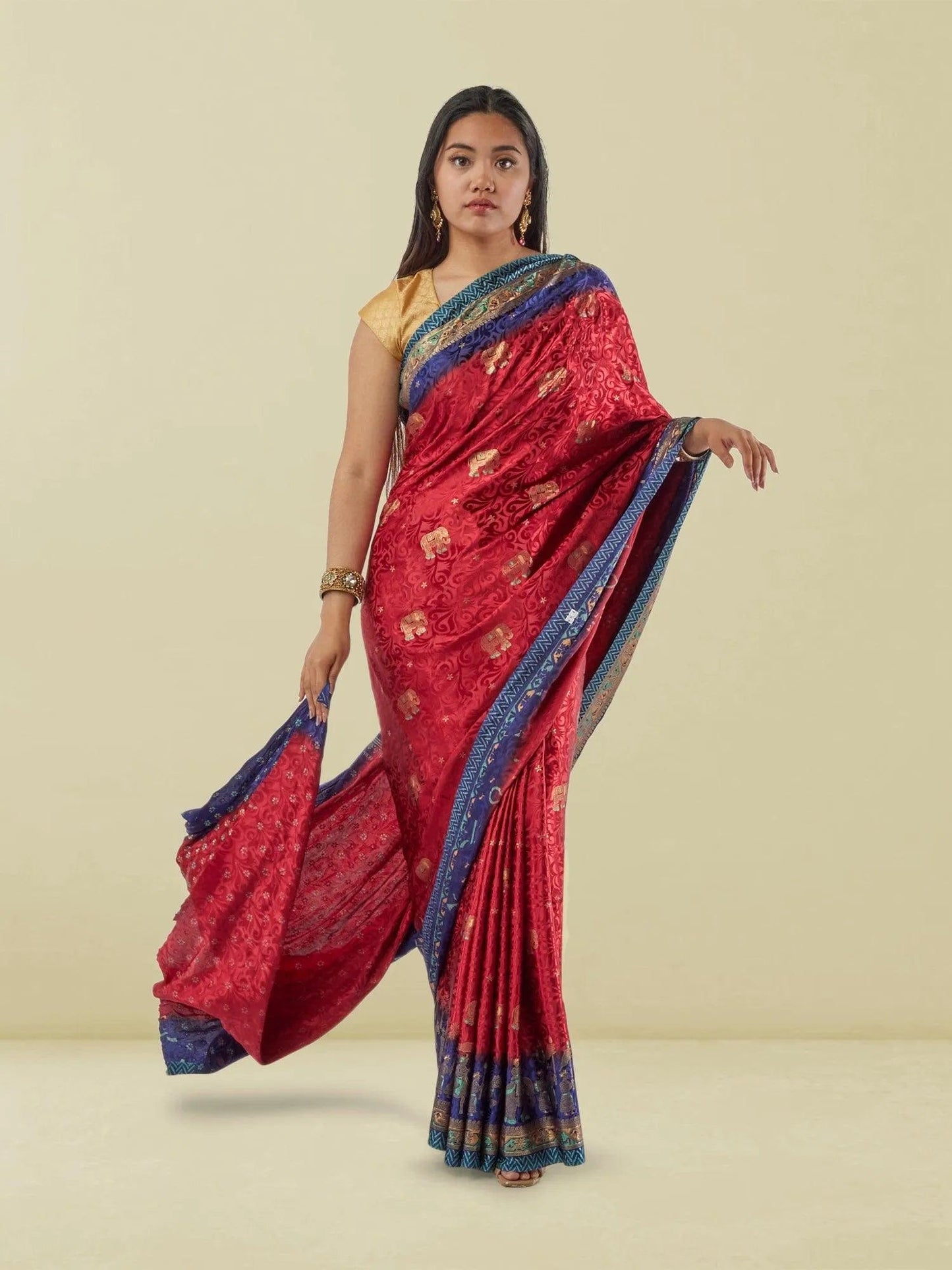 Red Pathani Print Crepe Saree | Paithani Saree | Sarees Online USA | Sarees From India | Indian Ethnic Wear