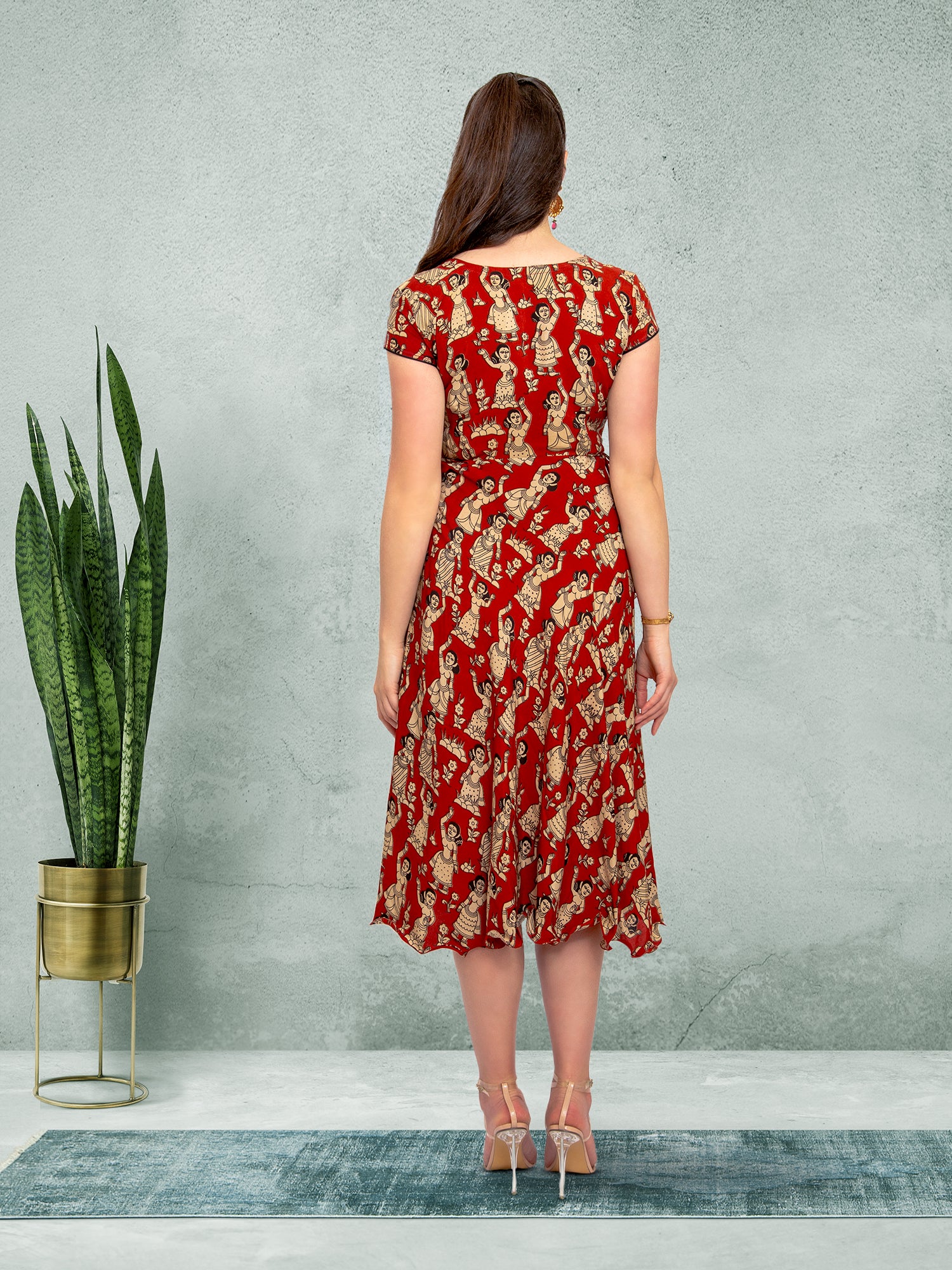 Tranquil Threads - Red Knee Length Dress