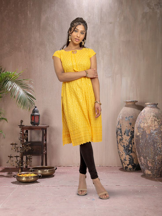 Yellow Kurta With Chikankari Work | Tranquil Threads | Muvvas Boutique