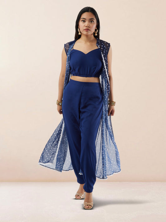 Vibrant Verve - Blue Bandhani Chiffon three Piece Suit
