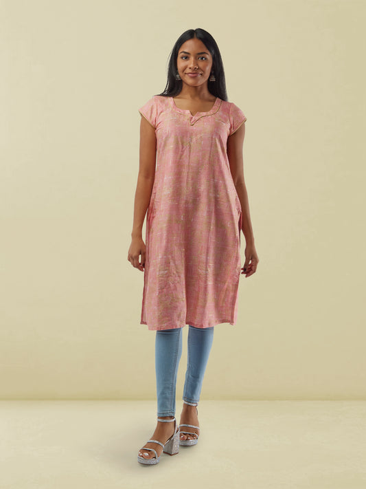 Pink with Gold Rayon Kurta  | Indian Kurtis for Women | Indo Western Dress | Casual Wear | Indo Western Dress