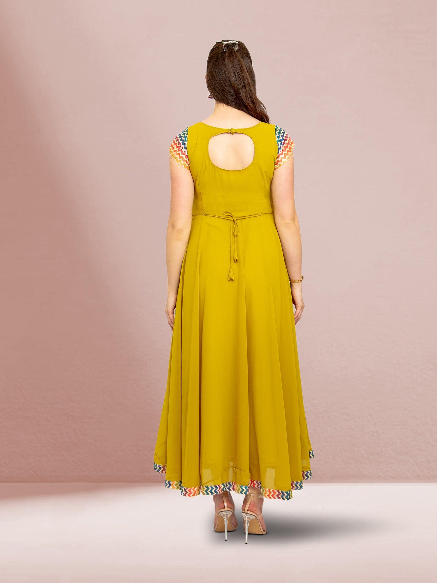 Yellow Fusion Flare Dress | festive indian wear | indian wear usa | indian dresses for women party wear | Indian Ethnic Wear | Indian Attire For Women | indian dress in usa online | Indian Dresses From India 