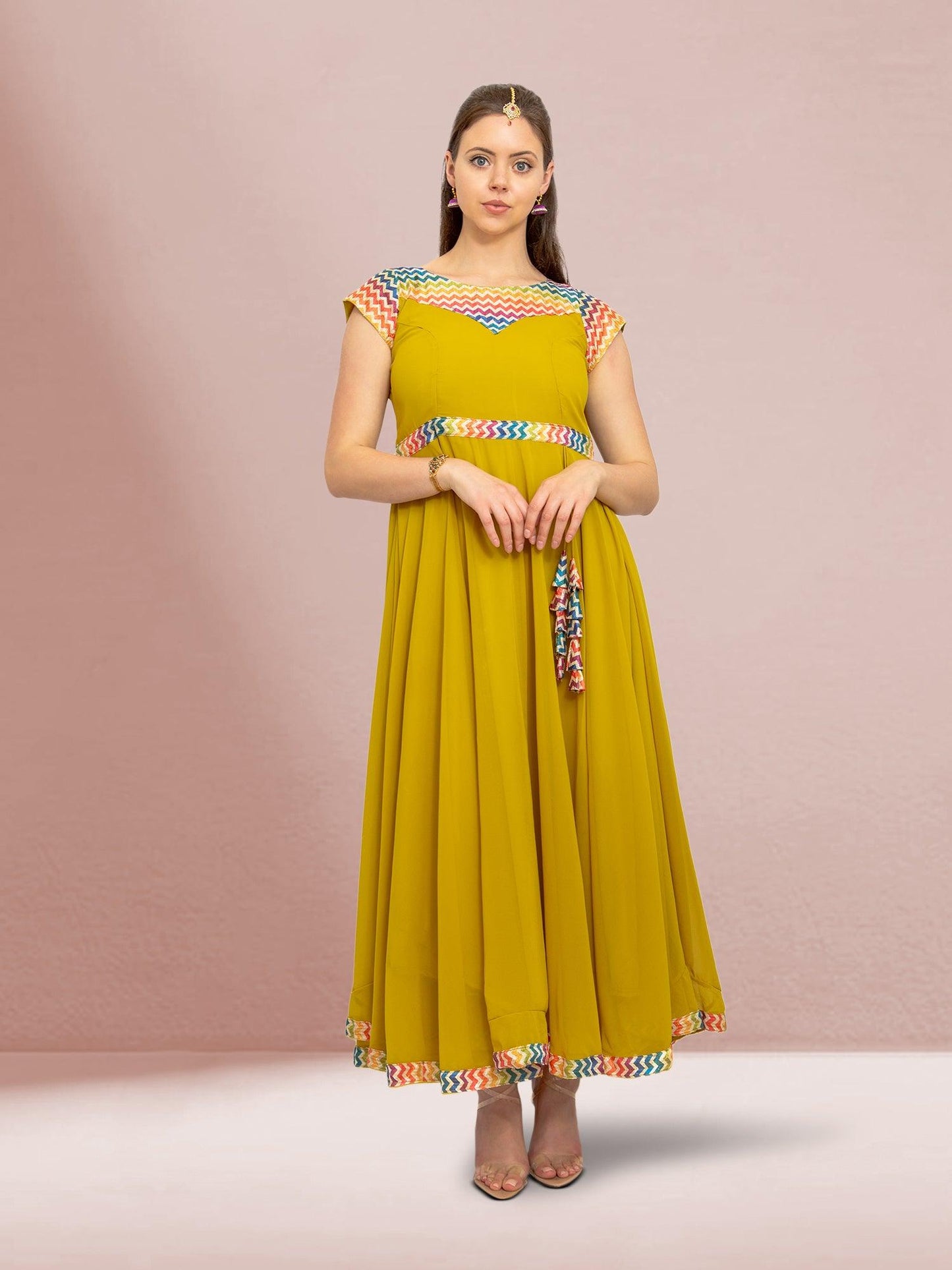 Yellow Fusion Flare Dress | festive indian wear | indian wear usa | indian dresses for women party wear | Indian Ethnic Wear | Indian Attire For Women | indian dress in usa online | Indian Dresses From India 