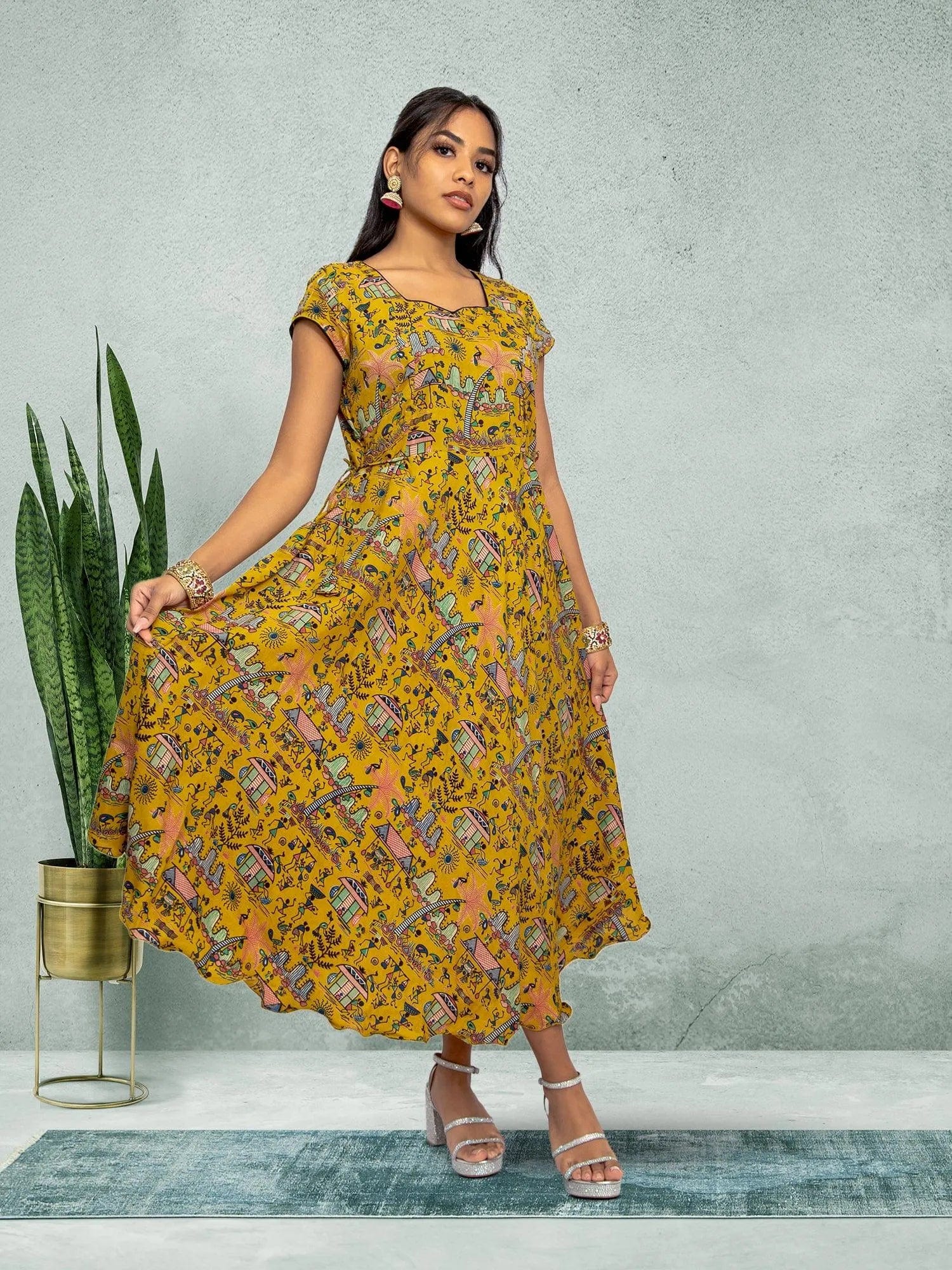 Yellow Knee Length Dress Indian Ethnic Wear Indian Dress in USA Online Muvvas Boutique