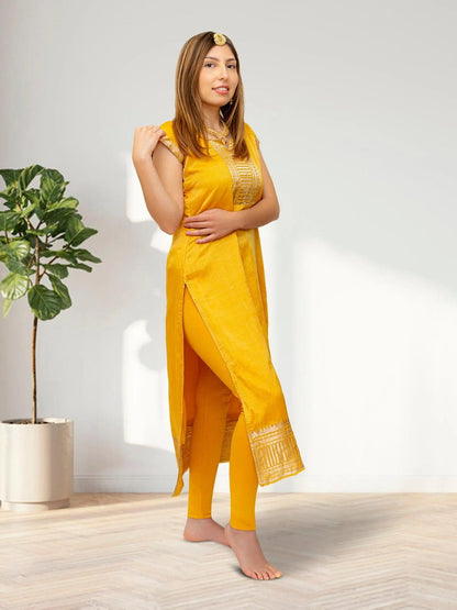 Yellow Silk Kurta from EthnoChic Collection | Muvvas Boutique | Indian Ethnic Wear | Silk Kurta | Indian Kurtas for Women | Indian Attire For Women