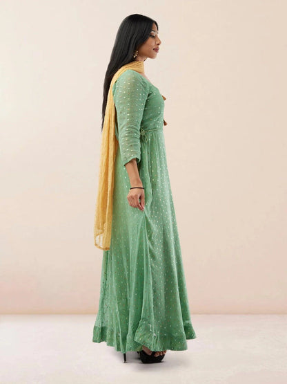 Sea Green Banarasi Anarkali Dress | Muvvas Boutique Sea Green Banarasi Anarkali Dress | Muvvas Boutique