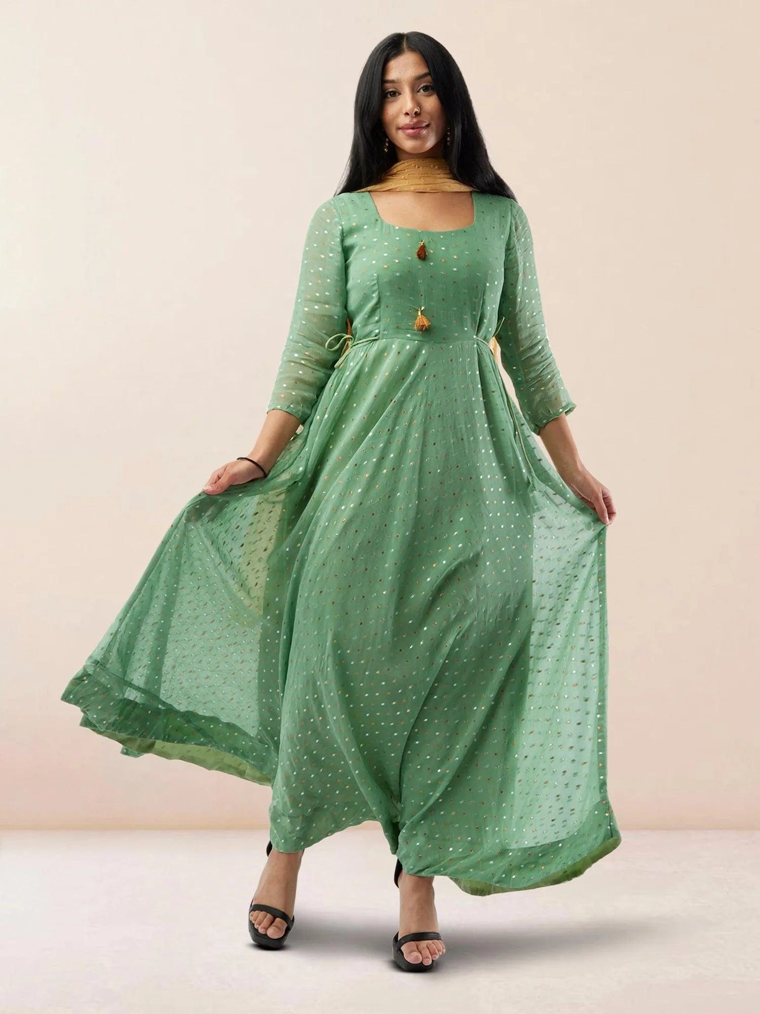 Sea Green Banarasi Georgette Anarkali Dress Indian Ethnic Wear Muvvas Boutique