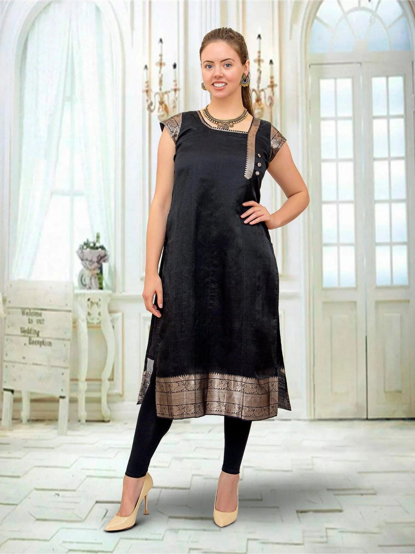 Black Silk Kurta | Indian Kurtis for Women | Indian Ethnic Wear | Mangalagiri silk | Indian Kurtas for Women | Indian Attire For Women | Tunics From India