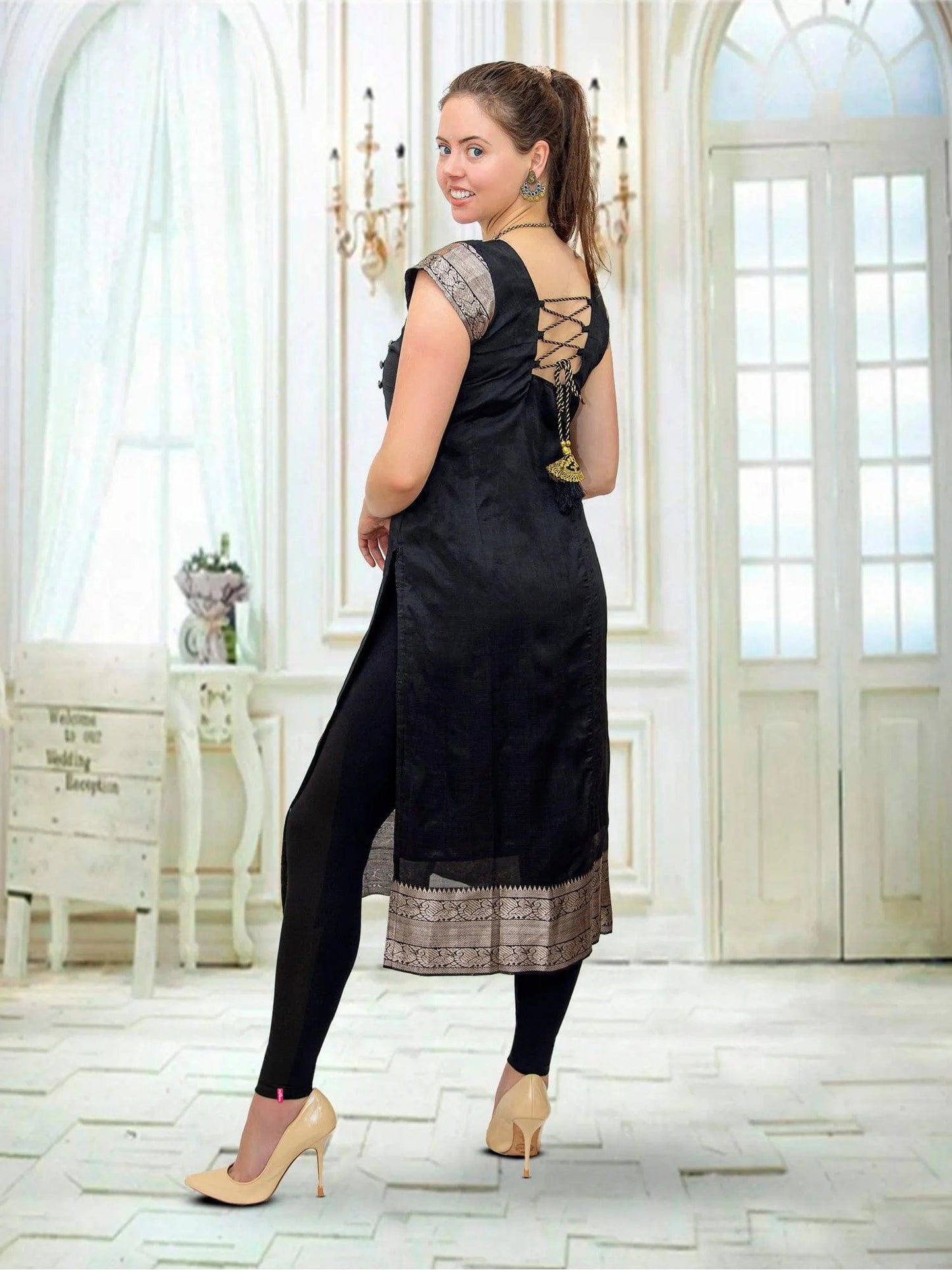 Black Silk Kurta | Indian Kurtis for Women | Indian Ethnic Wear | Mangalagiri silk | Indian Kurtas for Women | Indian Attire For Women | Tunics From India