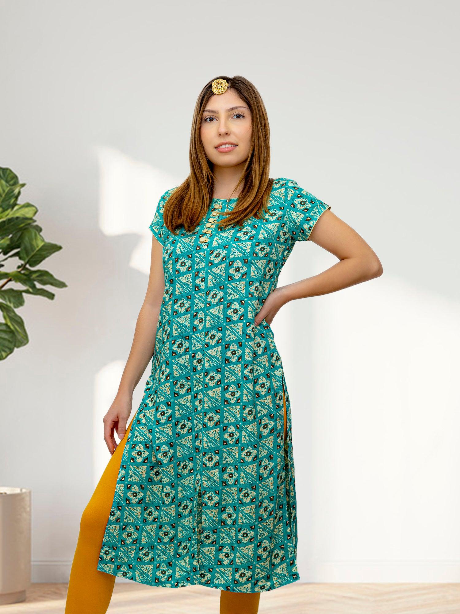 Blue and Cream Printed Kurta | Indian Kurtis for Women | Indian Ethnic Wear | Indian Kurtas for Women | Indian Attire For Women | Casual Indian Wear