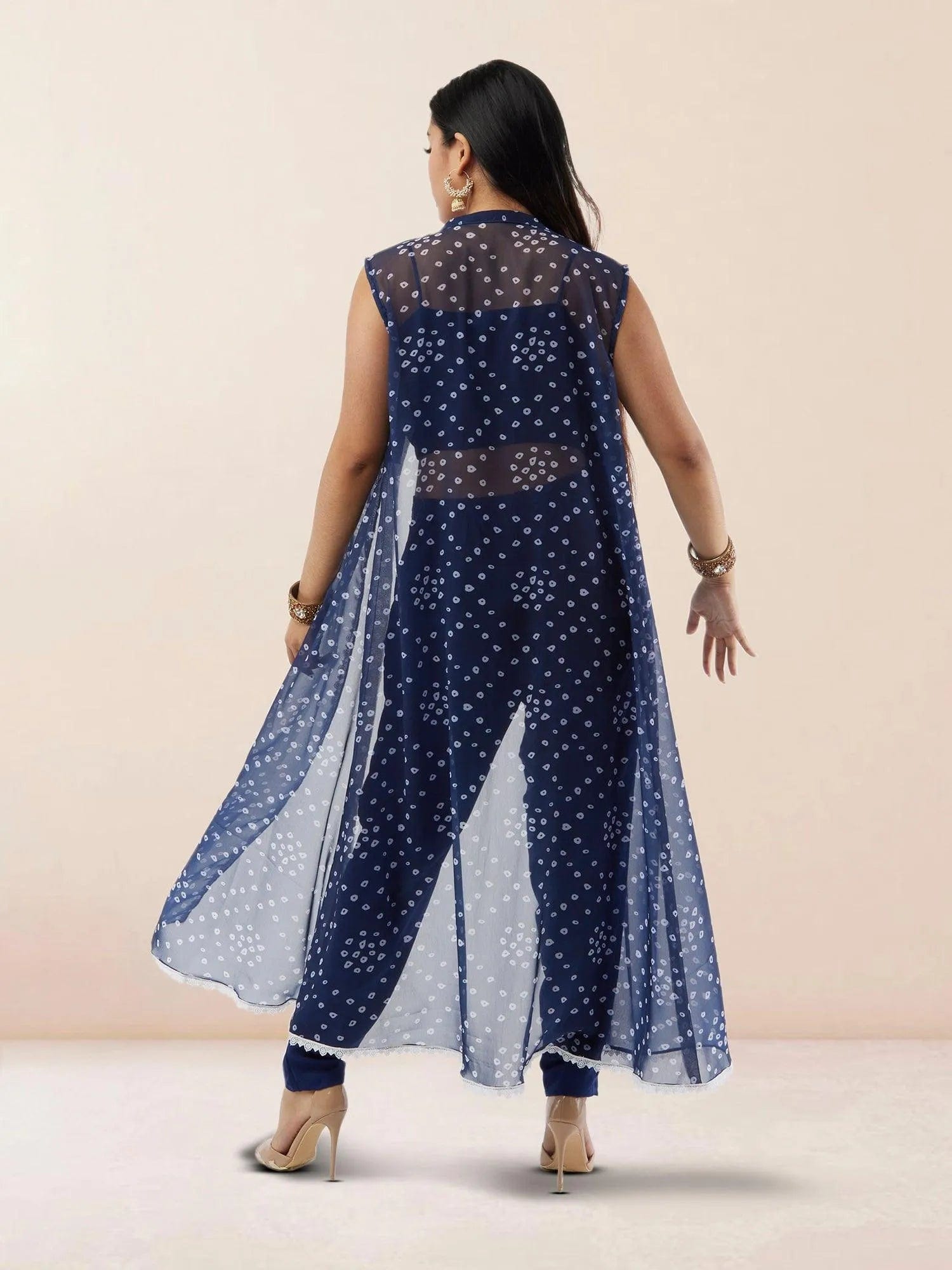 Blue Bandhani Chiffon Three-Piece Suit Muvvas Boutique