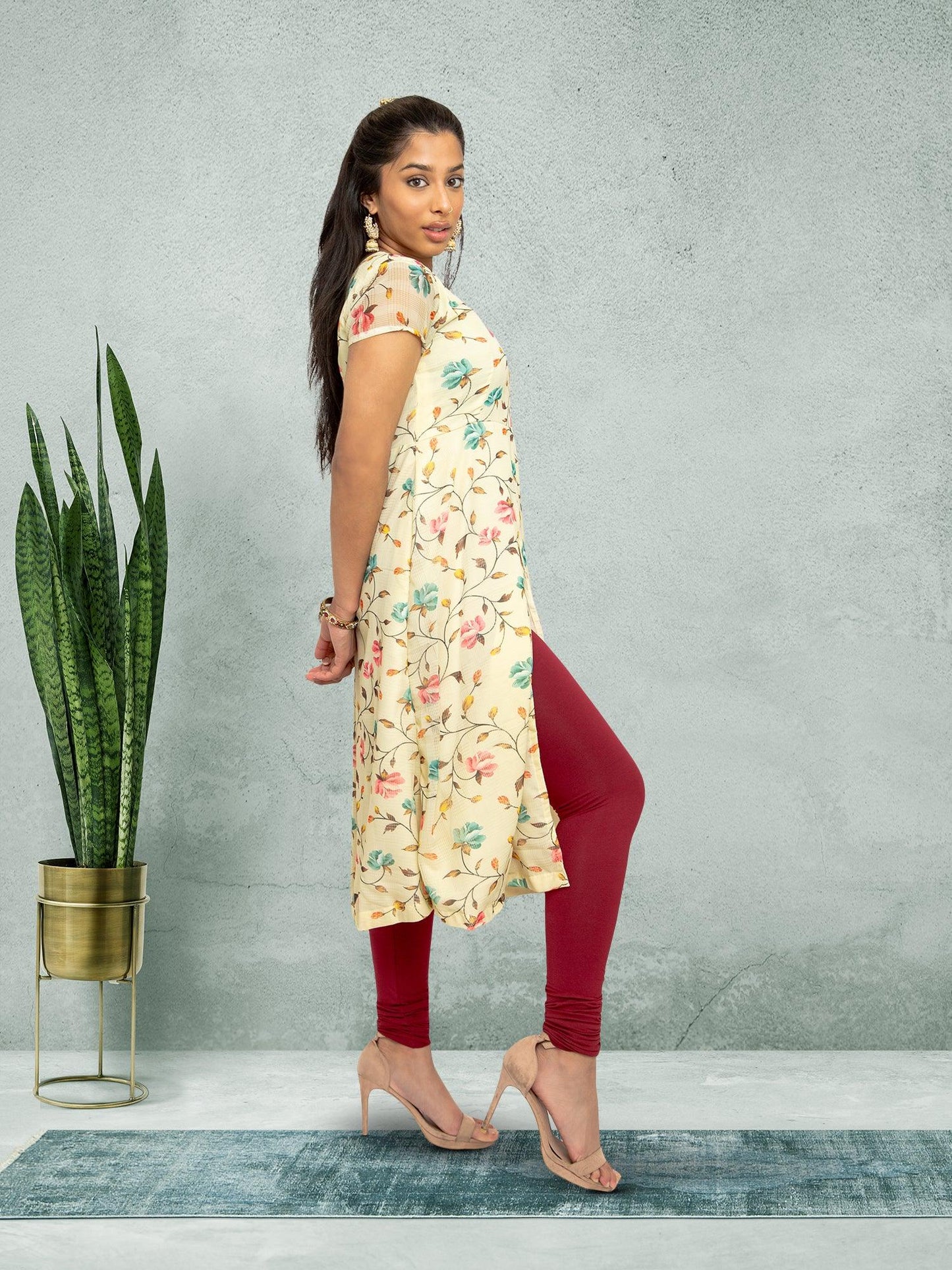 Light Ivory Color Printed Kurta | Indian Kurtis for Women | Indian Ethnic Wear | Chiffon | Ivory Color Dresses  | Indian Kurtas for Women | Indian Attire For Women