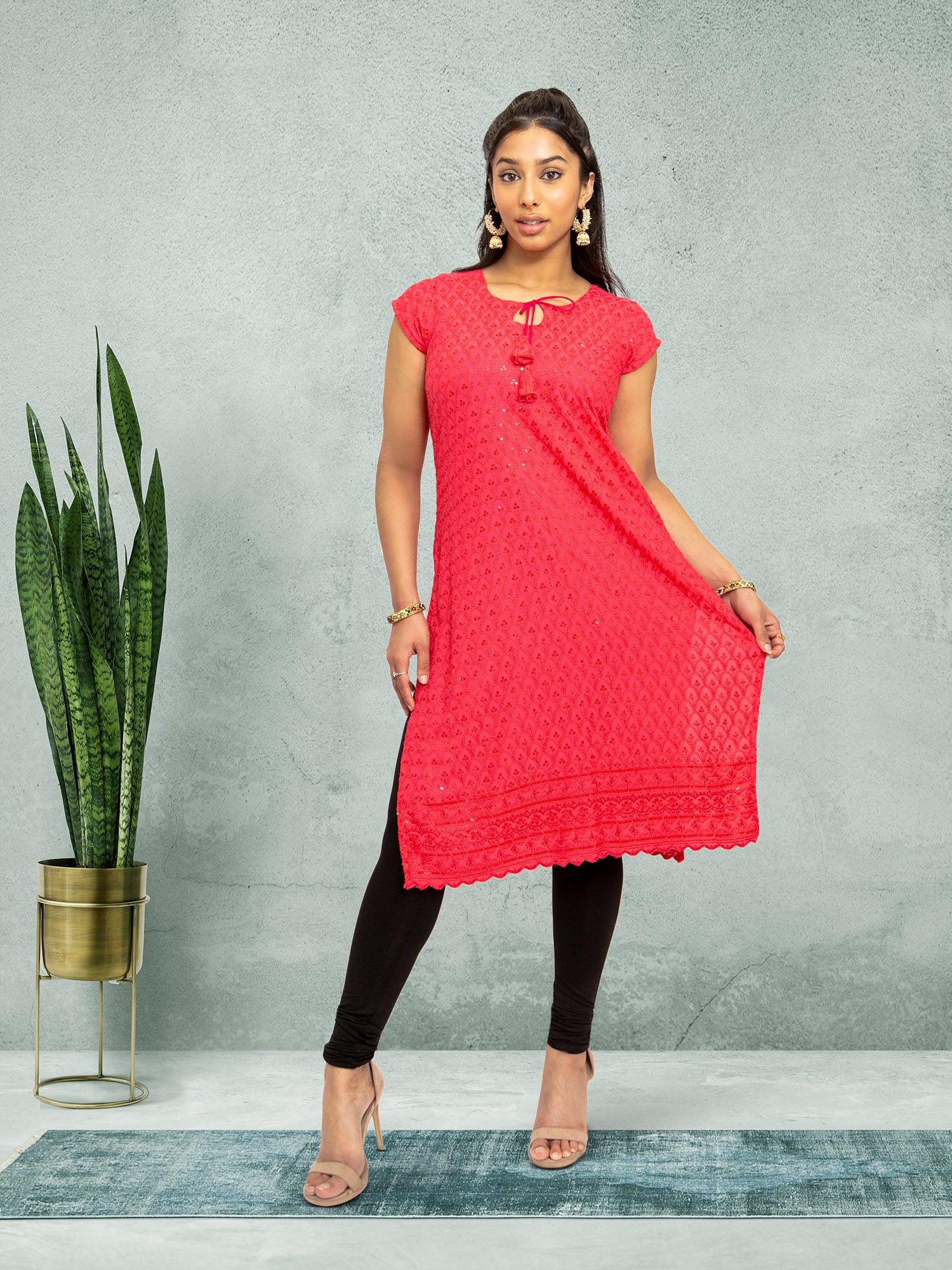 Pink Kurta With Chikankari Work  | Indian Kurtis for Women | Indian Ethnic Wear | Chikankari Kurti | Chikan Embroidery Kurti | Indian Kurtas for Women