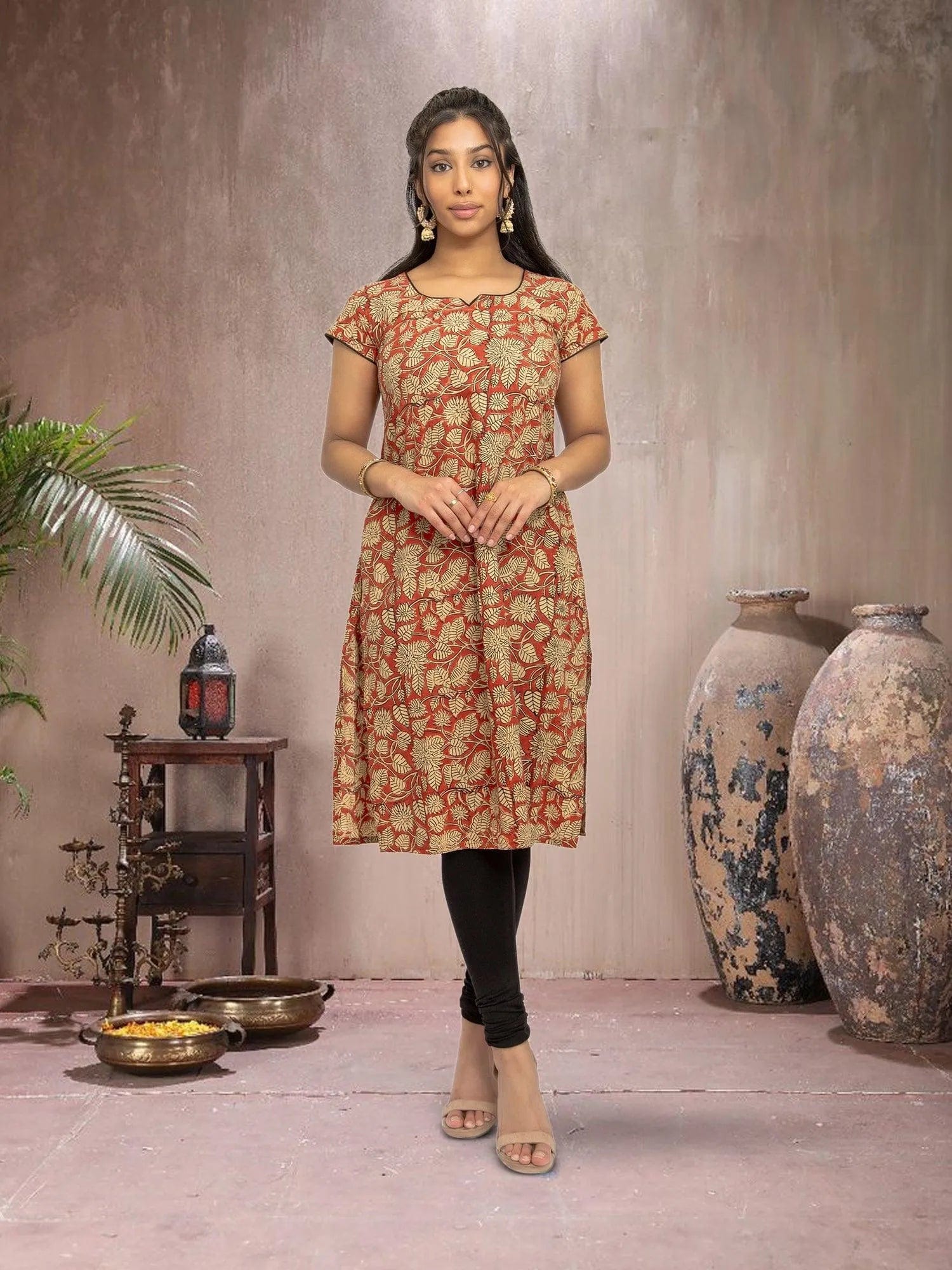 Red & Cream Printed Kurta | Indian Kurtis for Women | Cotton | Indian Ethnic Wear | Indian Kurtas for Women | Tunics From India | Indian Attire For Women