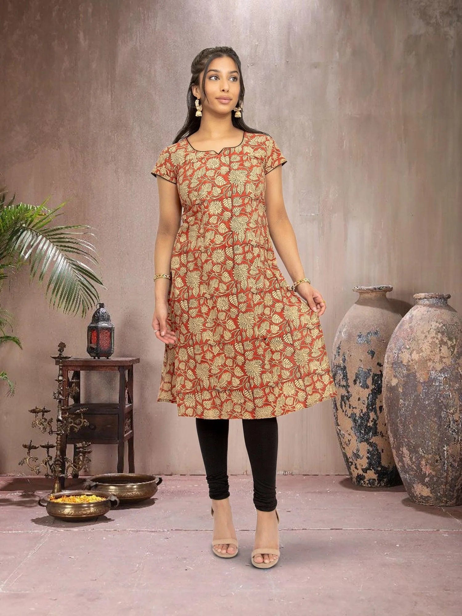 Red & Cream Printed Kurta | Indian Kurtis for Women | Cotton | Indian Ethnic Wear | Indian Kurtas for Women | Tunics From India | Indian Attire For Women