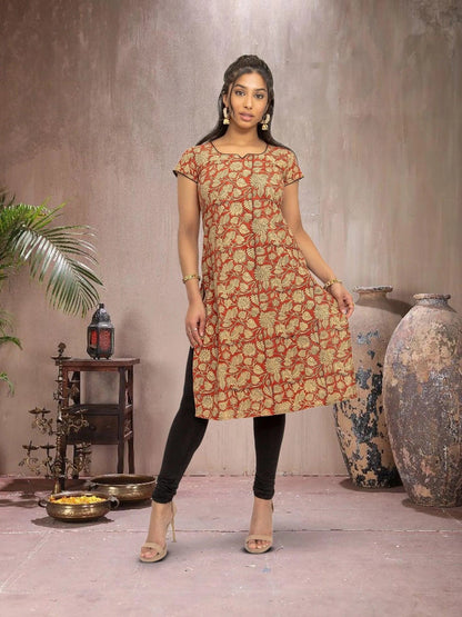 Red & Cream Printed Kurta | Indian Kurtis for Women | Cotton | Indian Ethnic Wear | Indian Kurtas for Women | Tunics From India | Indian Attire For Women