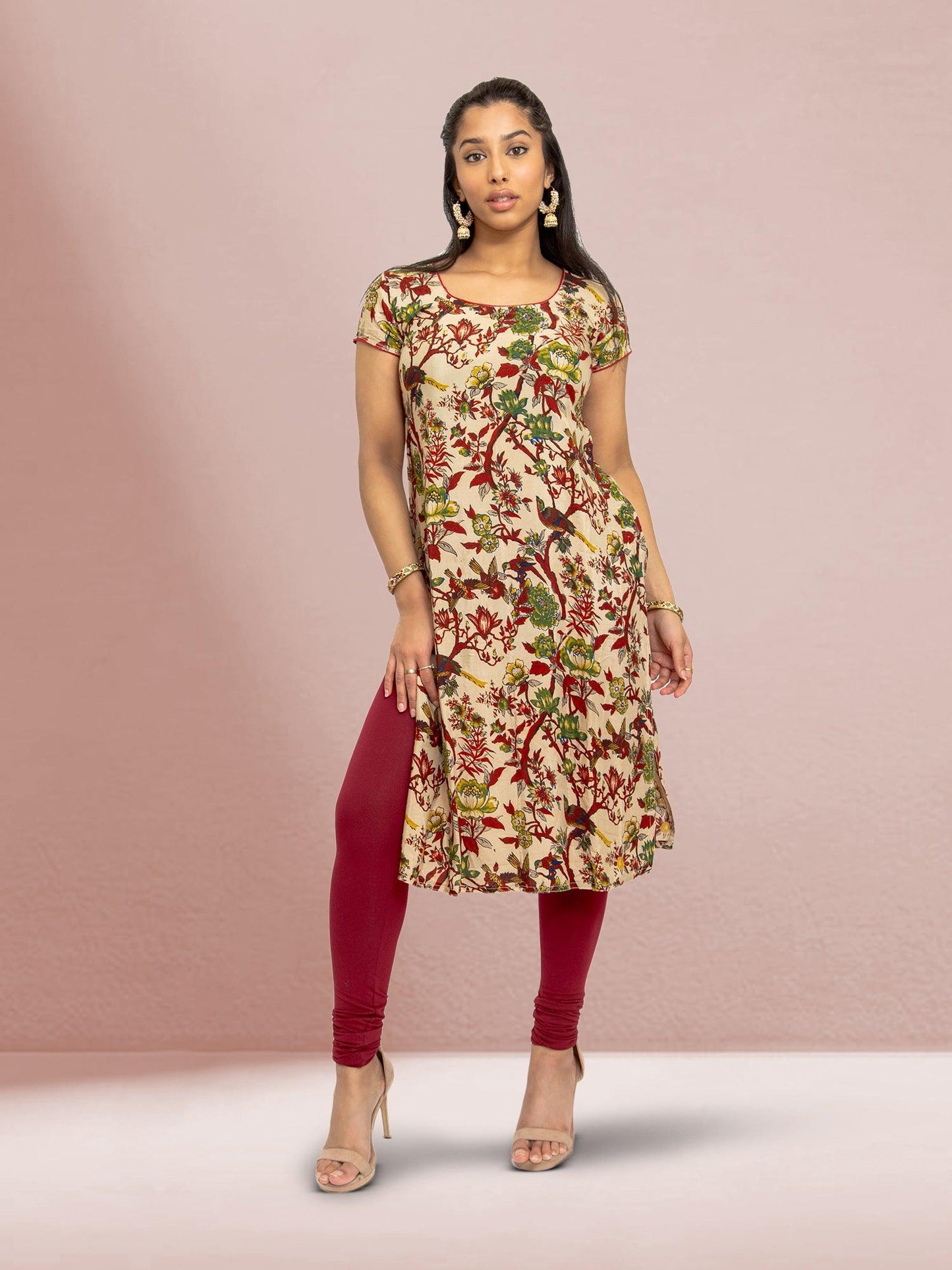 Warm Ivory Color Printed Kurta | Kalankari Silk | Indian Kurtis for Women | Indian Ethnic Wear | Ivory Color Dresses  | Indian Attire For Women | Casual Indian Wear