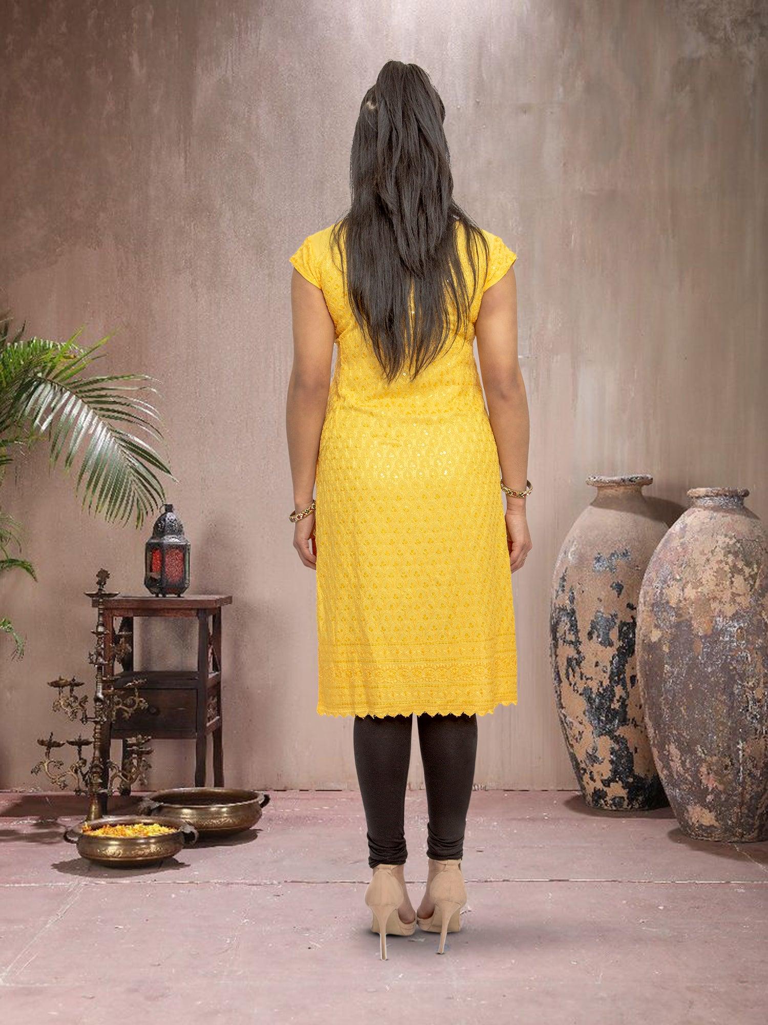 Yellow Kurta With Chikankari Work | Indian Kurtis for Women | Indian Ethnic Wear | Chikankari Kurti | Indian Dresses From India | Indian Kurtas for Women | Tunics From India