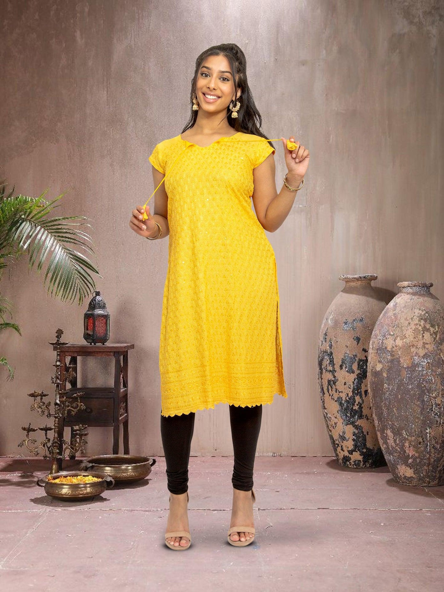 Yellow Kurta With Chikankari Work | Indian Kurtis for Women | Indian Ethnic Wear | Chikankari Kurti | Indian Dresses From India | Indian Kurtas for Women | Tunics From India