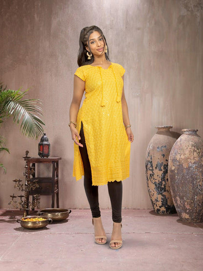 Yellow Kurta With Chikankari Work | Indian Kurtis for Women | Indian Ethnic Wear | Chikankari Kurti | Indian Dresses From India | Indian Kurtas for Women | Tunics From India