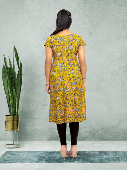 Yellow Printed Chikankari Kurta | Indian Kurtis for Women | Indian Ethnic Wear | Kalankari Silk | Indian Kurtas for Women | Tunics From India | Indian Attire For Women