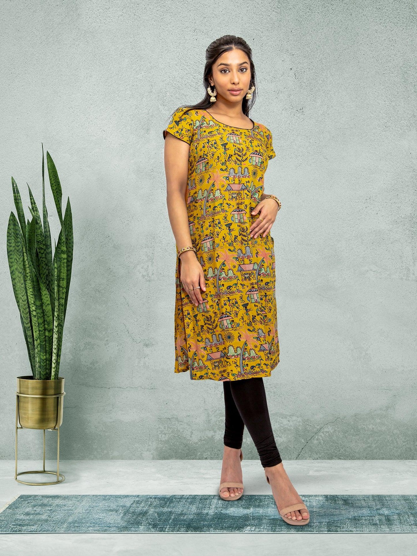 Yellow Printed Chikankari Kurta | Indian Kurtis for Women | Indian Ethnic Wear | Kalankari Silk | Indian Kurtas for Women | Tunics From India | Indian Attire For Women